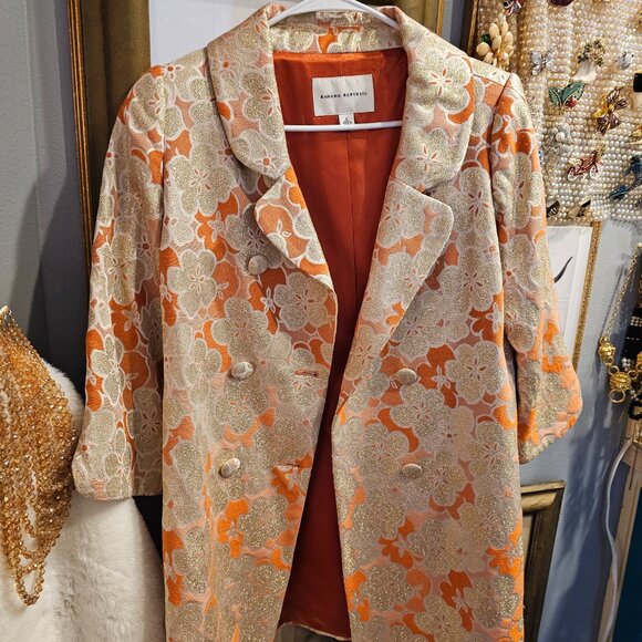 NWOT Banana Republic Brocade Gold Floral Coat Size Small - Picture 5 of 10